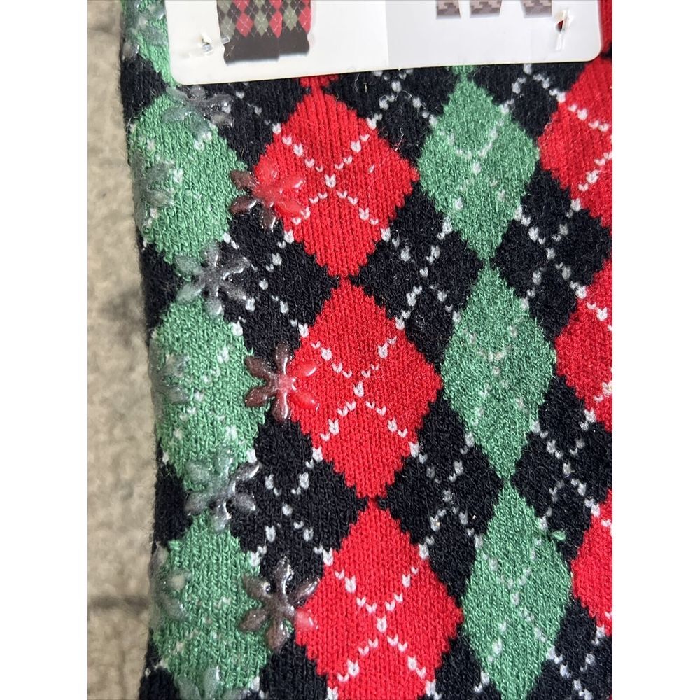 Men Muk Luks Thermal Crew Socks‎ Sz 9-12 M-L Red/Green Argyle Christmas Non Slip - Picture 5 of 6